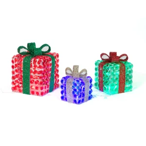 3-Piece Twinkle LED Diamond Beads Gift Box Sculpture Set Indoor Outdoor - NEW - Picture 1 of 5