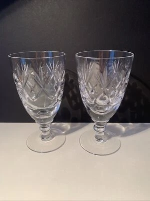 2 x Royal Doulton Crystal “Georgian Cut” Claret Wine Glasses Brand Etched  Base - Image 1 of 4