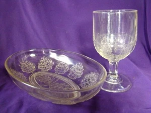 EAPG PRESSED LEAF GOBLET & OVAL BOWL 1868 Mckee 1881 Central Glass - Picture 1 of 8