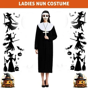 Damas Monja Disfraz Mujeres Sexy Religioso Hermana Acto Halloween Vestido Elegante Conjunto - Imagen 1 de 6