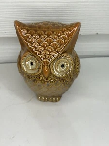 Böhmische Retro Eule Figur Gold Braun Frost Weiß Keramik Gartendeko - Bild 1 von 5