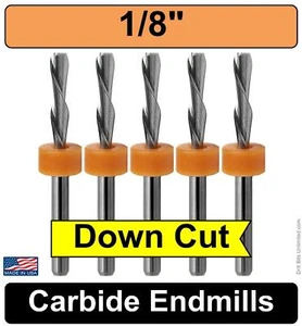 Fresas de extremo de carburo CNC 1/8", flauta DownCut 2, broca de enrutador de vástago de 1/8" para madera MDF - Imagen 1 de 5