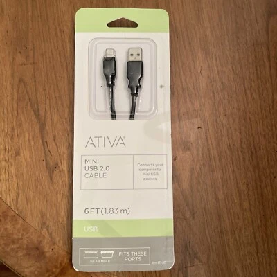 Ativa 6’ Mini USB 2.0 Cable New factory sealed - Image 1 of 4