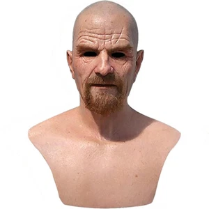 Halloween Realistic Face Bald Old Man Latex Wrinkle Face Mask Full Head Headwear - Picture 1 of 5
