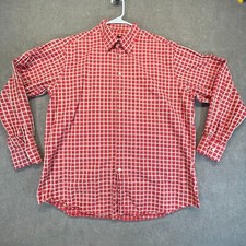 Scott Barber Button Up Shirt Men's XL Red Cream Check Long Sleeve 100% Cotton