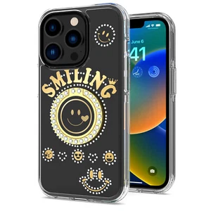Funda para iPhone 15 PLUS Bling Tachuelas Diseño Sonriente Soporte de Anillo + 2 Vidrio Templado - Imagen 1 de 12