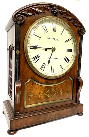 Antique Single Fusee Mahogany Mantel Clock By William Payne London Brass Inlay Cover