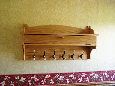 Coat Rack Glove Storage Oak Wall Shelf 48" - Image 1 of 4