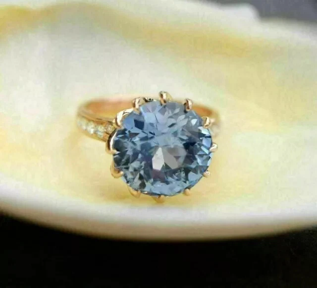 Round Lab-Created Tanzanite & Diamond Engagement Ring 14K Rose Gold Plated - Imagem 1 de 1