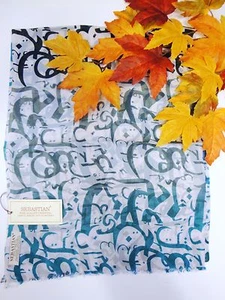 100% Silk Scarf Wrap fine Art of Handmade Oil painting Alphabet - Picture 1 of 10