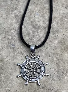 Sterling Silver Ship’s Wheel Pendant Necklace, Nautical Jewelry, Gift For Dad - Picture 1 of 6