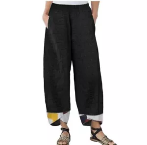 Pantalones Negros Anchos Informales Sueltos Borde Abstracto Cintura Elástica Ligeros - Imagen 1 de 7