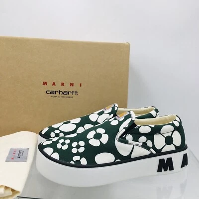 NUEVA Zapatilla Deportiva Marni Carhartt Sin Cordones Baja Para Hombre Blanca Verde Flor Logo�� Talla 44 Foto 1 de 4