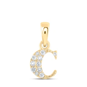 10K Yellow Gold Womens Round Diamond C Initial Letter Pendant 1/20 Cttw - Picture 1 of 2