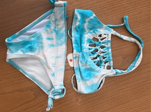 NWT Billabong Girls' Peace For U Cross Back 2 Piece Swimwear Blue White Size 7 - Picture 1 of 5