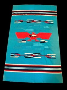 Ręcznie tkany wełniany dywan vintage niebieski rdzenny amerykański wzór chamayo 4'3 x 7'