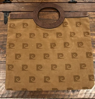 "Bolso de mano vintage Pierre Cardin sobre terciopelo marrón logotipo de firma 15""x16,5""" Foto 1 de 4