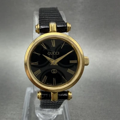 Gucci 2000L Watch Women 22mm Black Dial Gold Plated Round New Battery VTG ABC - Image 1 of 4