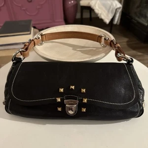 Prada Black Leather Y2K Bag Stud Silver Gold Tan Strap - Picture 1 of 19