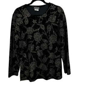 Notations Vintage All Over Perlen Samt Blumenmuster Top Bluse Größe Large - Bild 1 von 9