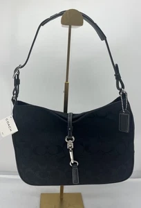 Vintage Coach 6091 Signature C-Clip schwarz Canvas Lederbesatz Schultertasche Handtasche neu - Bild 1 von 15