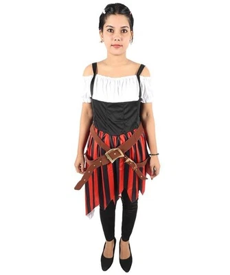 Mujer Rojo y Negro Disfraz Alta Mar Bucanero Estilo Medieval Pirata Conjunto Foto 1 de 4