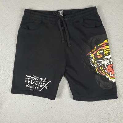 Pantalones Cortos Ed Hardy Para Hombre Talla Mediana Negro Gráfico Tigre Cordón Pantalones Cortos para Sudar Foto 1 de 4