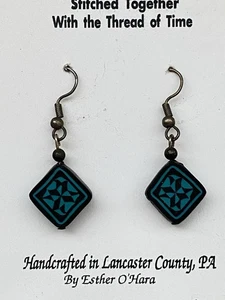 Esther O'Hara Friendship Quilt Earrings Clay Handmade Dangle Pierced S-1 - Picture 1 of 5