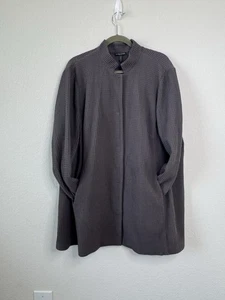 Eileen Fisher Woman’s 2X Brown Waffle Knit Long Jacket Coat Stand Collar Modern - Picture 1 of 7