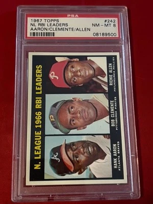 Hank Aaron 1967 Topps 1966 RBI Leaders #242 Clemente Allen PSA 8 casi nuevo-como nuevo Foto 1 de 2