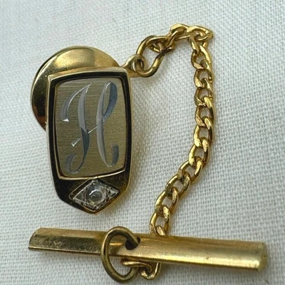 H Initial Monogram Letter Vintage PIERRE CARDIN Lapel Pin Tie Tack - Image 1 of 4