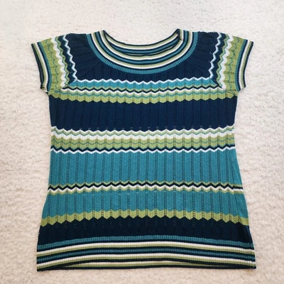 Suéter Top Para Mujer Tejido XL Corto Slv Acanalado Zig Zap Rayas Años 90 Retro Foto 1 de 4