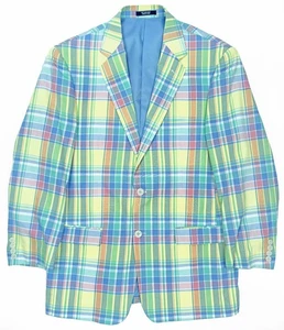 Saddlebred Blazer Sport Mantel Pastell Kariert Madras 100% Baumwolle Herren USA Größe 40R - Bild 1 von 3