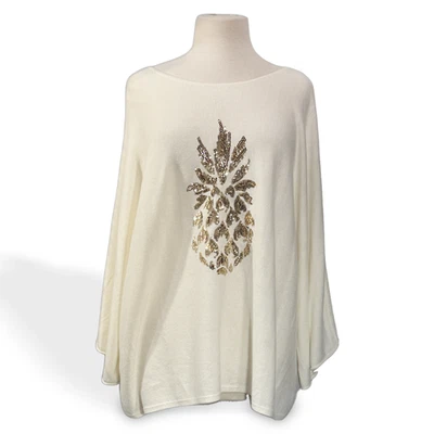 🍍 Tommy Bahama Mujer Suéter Blanco XL/TG Viscosa Playa Gráfico Nuevo Foto 1 de 4