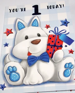 1st Birthday Card.  Puppy Theme. (D01) - Picture 1 of 2