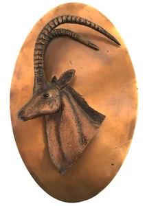 Vtg African Copper Art 3D Hanging Wall Plaque Sable Antelope - Picture 1 of 4