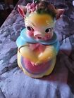 VTG. 1950s AMERICAN BISQUE PRETTY PIG WEARING APRON COOKIE JAR-YELLOW PINK BLUE