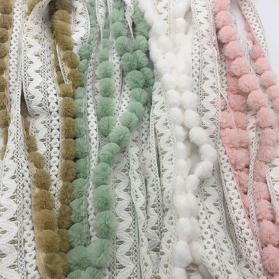 1m DIY Pom Pom Ball Tassel Fringe Trim Edging Sewing Upholstery for Curtain Trim - Image 1 of 4