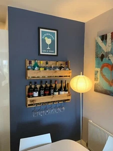 Medium brown oak waxed wooden wine rack and bottle shelf mancave gift idea - Picture 1 of 12