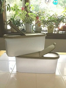 2 Tupperware Modular Mate ovale Behälter #2400B-2 mit hellbraunen Deckeln Neu ohne Etikett - Bild 1 von 10