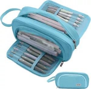 Large Pencil Case Pouch Pen Bag Zipper Student School Make Up Organizer Blue - Picture 1 of 6