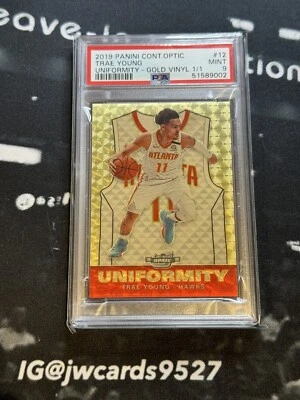2019 Contenders Optic Trae Young Uniformity GOLD VINYL True 1/1 Hawks PSA 9 - Image 1 of 2