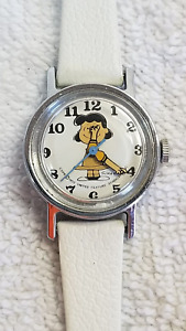 Vintage LUCY Peanuts Wristwatch Manual Wind White Leather Band SERVICED