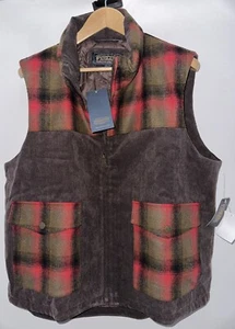 Pendleton Black Hills Duck Down Wool Corduroy Vest Plaid Size XL NWT Red Olive - Picture 1 of 9