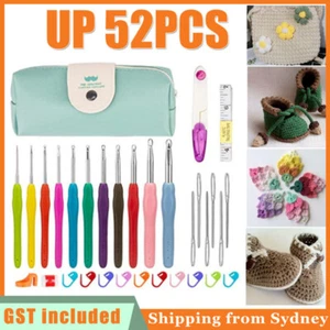 8/52Pcs Knitting Needles Crochet Hooks Set Kit Yarn Sewing Tools Grip With Bag - Picture 1 of 12