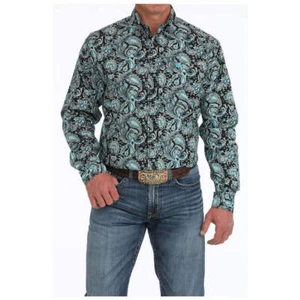 MTW1105907 Cinch Men's Long Sleeve Solid Western Button down Shirt Black Paisley - Picture 1 of 7