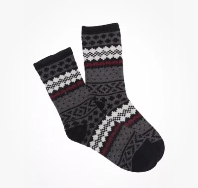 MEMOI CASHMERE BLEND CREW SOCKS BLACK WINTER FAIRISLE PRINT WOMEN Sz 9-11 🎁 Foto 1 de 3