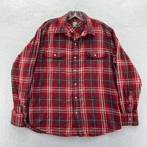 Timberland Shirt Large Mens Red Plaid Button Up Top Long Sleeve Flannel Pockets - Picture 1 of 12