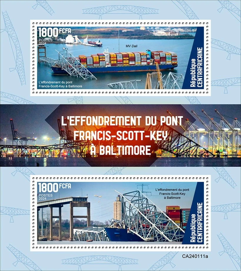 Collapse Francis Scott Key Bridge Baltimore MNH Stamps 2024 Central African M/S - Image 1 of 1
