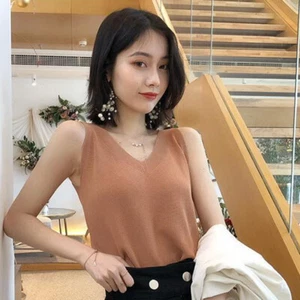 Women Fashion V-neck Knitted Vest Summer Solid Color Sleeveless Casual Tank Top - Picture 1 of 13